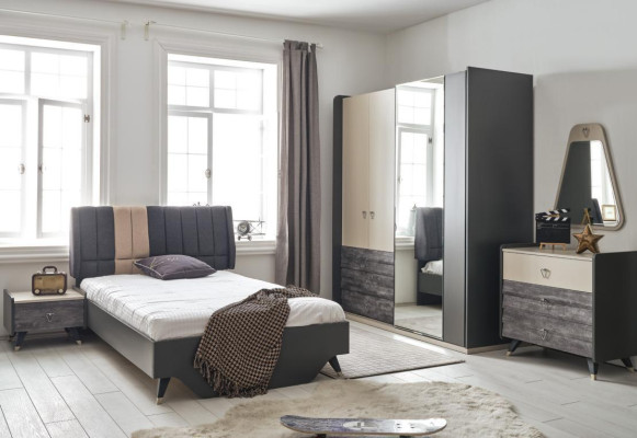 Luxe grijze slaapkamer set kinderkamer jeugdkamer 7 delig bed