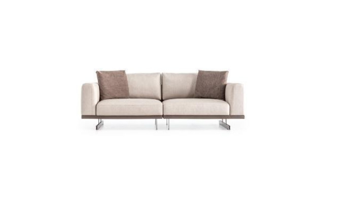 Beige moderne bankstel driezitter tweezitter set luxe stoffen meubels.
