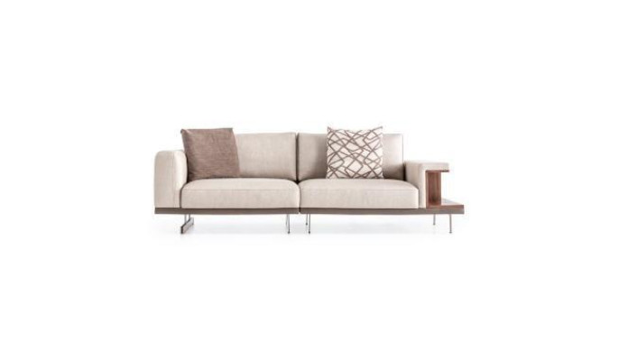 Beige moderne bankstel driezitter tweezitter set luxe stoffen meubels.