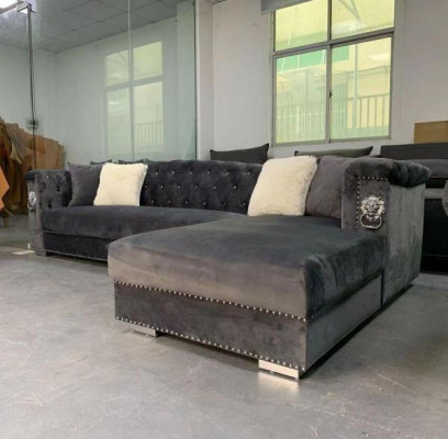 Hoekbank Bank Bankstel Design Bankstellen Woonlandschap Grijs Stof