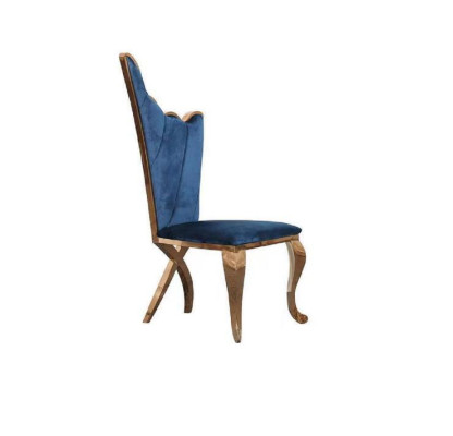 Stijlvolle fauteuil Stoel Blauw Zitting Kussen Ontwerp Metaal Textiel Modern Stijl
