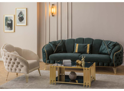 Compleet woonkamer 3-delig stijlvol driezitsbank bank luxe 2x fauteuil