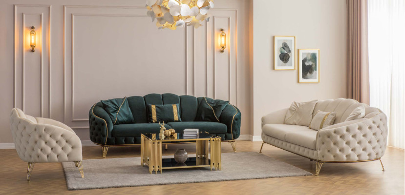 Compleet woonkamer 3-delig stijlvol driezitsbank bank luxe 2x fauteuil