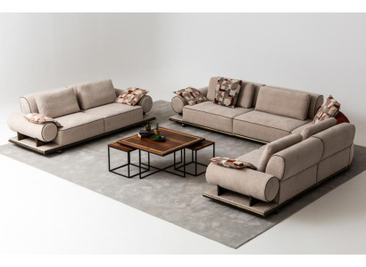 Stoffen bank bankwoonlandschap hoekontwerp modern bankstel hoekbank L-vorm beige nieuw
