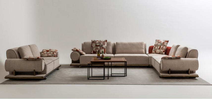 Stoffen bank bankwoonlandschap hoekontwerp modern bankstel hoekbank L-vorm beige nieuw