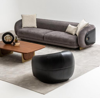 Moderne grijze bankstel set met 3-zits banken en 2 fauteuils woonkamerset