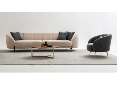 Moderne fauteuil gestoffeerde bank 3 zits Beige Hoogwaardige banken Design Stof nieuw