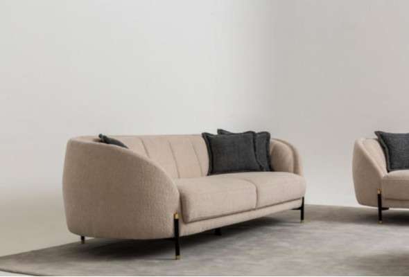 Moderne Bank 3-zits Beige Hoogwaardige Gestoffeerde Bankstellen Design Textiel Nieuw