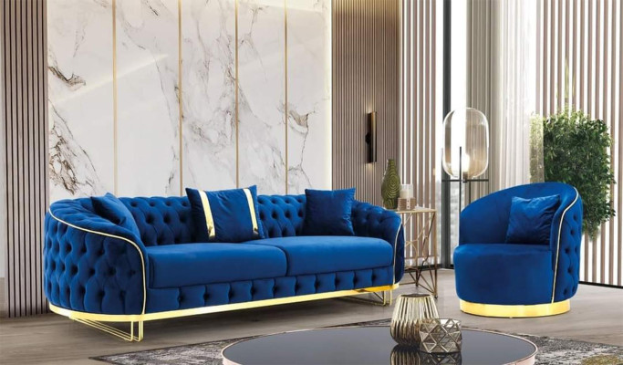 Blauwe Chesterfield fauteuil Woonkamer Loungestoel Designer Stoel. xlmeubilair.nl