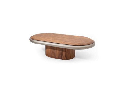 Exclusieve luxe woonkamer ovale salontafel in moderne houten bruine kleur.