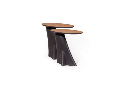 2x Bijzettafels met houten blad in zwart kleur Moderne woonkamer