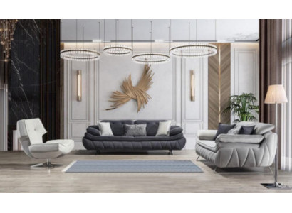 Woonkamerset 3-delig Zwart Wit 2x Banken met Fauteuil Modern Design Textiel  Woonkamerset 3-delig Zwart Wit 2x Banken met Fauteuil Modern Design Textiel