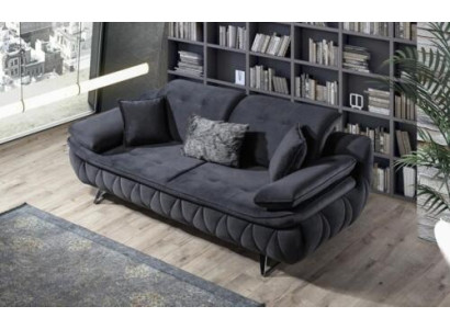 Zwart 3-zits woonkamer stoffen bankstel Modern design met kussens Textiel