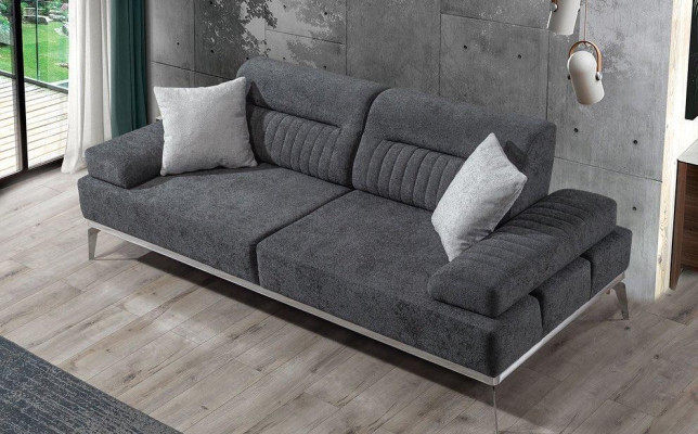 Grijze woonkamerbank van 3-zits stofbank modern luxueus design textielmateriaal.