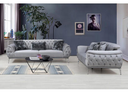 Grijze woonkamer stoffen bank Modern design Chesterfield textielmateriaal