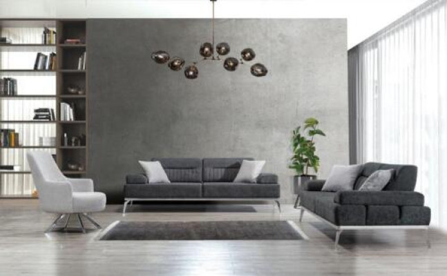 Woonkamerset 3-delig 2x 3-zits Grijs met Wit Fauteuil Modern Design Textiel