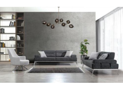 Woonkamerset 3-delig 2x 3-zits Grijs met Wit Fauteuil Modern Design Textiel
