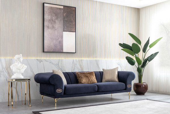 Moderne Blau-Beige bankstel Designer 3+1 -Zits Luxe Woonkamer Fauteuil