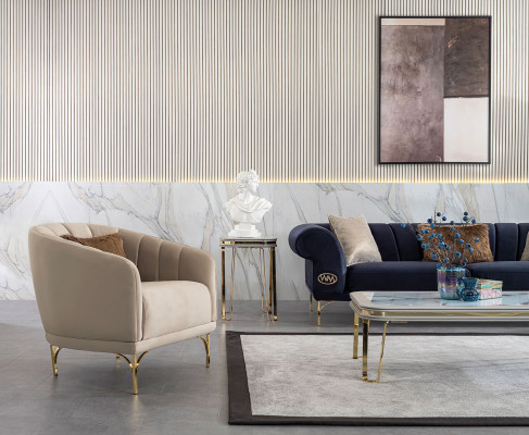 Moderne Blau-Beige bankstel Designer 3+1 -Zits Luxe Woonkamer Fauteuil