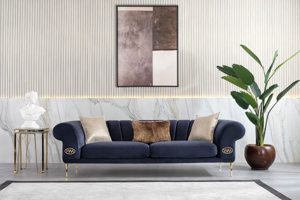 Moderne Blau-Beige bankstel Designer 3+1 -Zits Luxe Woonkamer Fauteuil