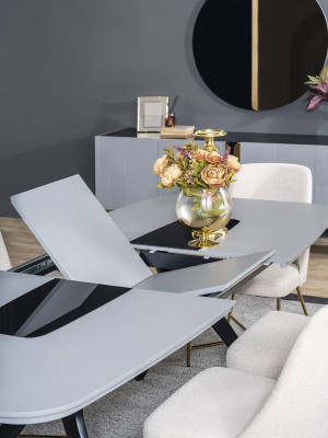 Grijswitte eetkamermeubels Eettafel Luxe 4x gestoffeerde stoelen Moderne set