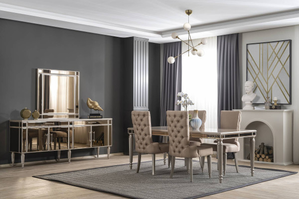 Luxe eetkamer set Eettafel 4x stoelen Hout Textiel Eethoek Set