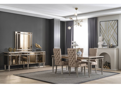 Luxe eetkamer set Eettafel 4x stoelen Hout Textiel Eethoek Set