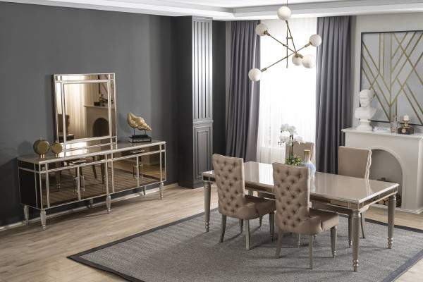 Luxe eetkamer set Eettafel 4x stoelen Hout Textiel Eethoek Set