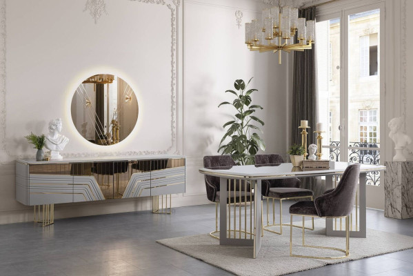Eetkamerset Moderne eetkamerset Eettafel 4x Stoelen Dressoir Set