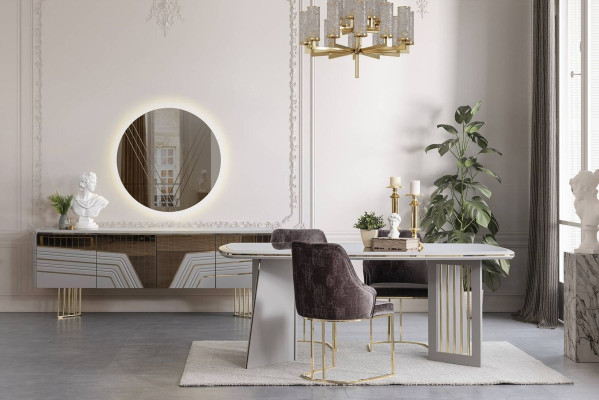 Eetkamerset Moderne eetkamerset Eettafel 4x Stoelen Dressoir Set