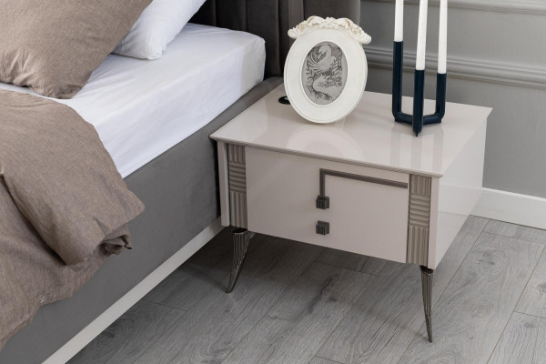 Moderne slaapkamer set, tweepersoonsbed, nachtkastje, kledingkast, luxe