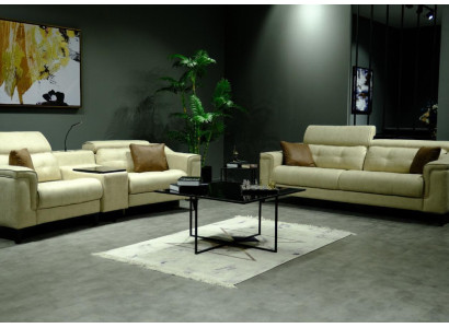 Beige leren bankstel ontwerper 3-zits tweezits bank 2-delige set