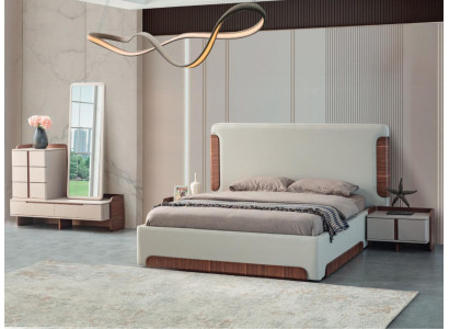 Stijlvolle Beige Slaapkamermeubels Gevoerd Tweepersoonsbed Kaptafel 5-delig