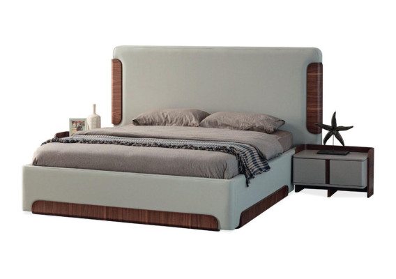 Elegante slaapkamermeubels, luxe gestoffeerd bed, ontwerper kledingkast.