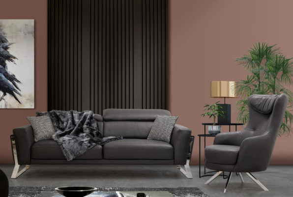 Zwarte woonkamer driezits designerbank luxe lederen 3-zits meubels
