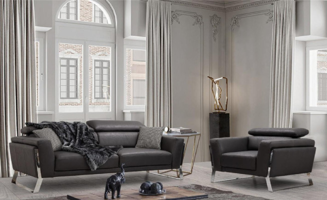 Zwarte woonkamer driezits designerbank luxe lederen 3-zits meubels