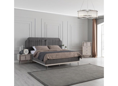Slaapkamer Modern Set Grijs Tweepersoonsbed 2x Design Nachtkastjes 3-delig