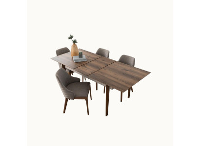 Complete eetkamerset Eettafel 4x bruine gestoffeerde stoelen 5-delige set