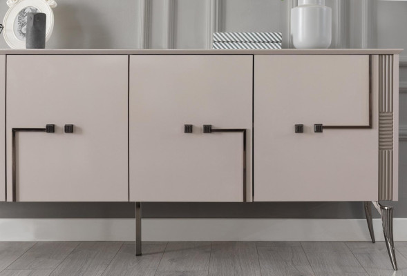 Moderne eetkamerset met design dressoir met 4 deuren, luxe spiegel, 2-delig.