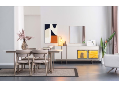 Robuuste eetkamerset Luxueuze eettafel 4x gestoffeerde stoelen Dressoir