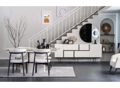 Complete eetkamermeubel ontworpen houten eettafel dressoir 4x stoelen 7-delig