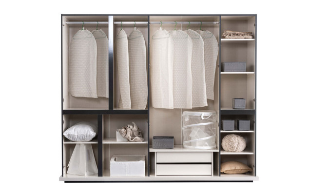 Slaapkamer Wit-Zwarte Kledingkast Luxe Houten Kasten Nieuw