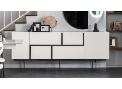 Robuust zwart-wit dressoir eetkamer designer houten commode meubels.
