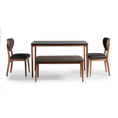 Eethoek Eetgroep Eetkamer Eettafel Stoelen 6-delig Bruin Bank Stof Hout