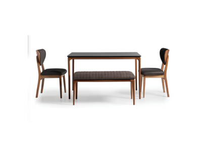 Eethoek Eetgroep Eetkamer Eettafel Stoelen 6-delig Bruin Bank Stof Hout