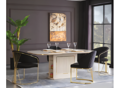 Complete eetkamer luxe eetgroep eettafel stoelen 5-delig beige eethoek