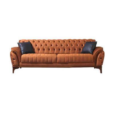Zwart-oranje Chesterfield woonkamerset bankstellen fauteuils 4-dlg.