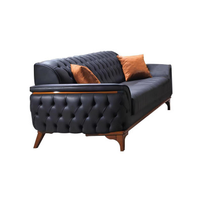 Zwart-oranje Chesterfield woonkamerset bankstellen fauteuils 4-dlg.