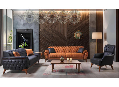 Designer Chesterfield leren bankstel Driezitsbank Stijlvolle fauteuil.