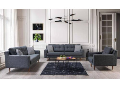 Grijze woonkamerset Luxe 2x textielbanken Designer gestoffeerde stoel